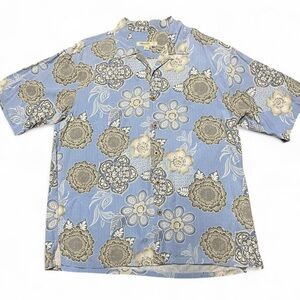 JOSEPH & FEISS Men's Silk Short Sleeve Button Down Floral Shirt Blue Large